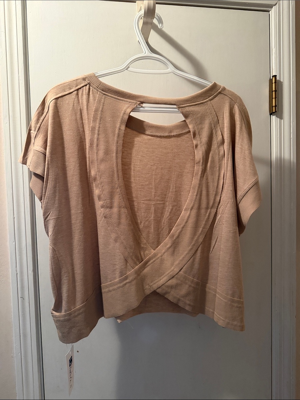 Open-Back Short Sleeve Knit Top in Blush